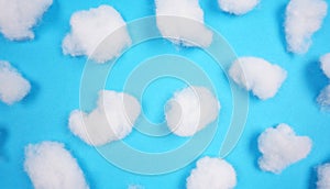 White cotton texture is soft, fluffy wadding blue background just look like air, sky