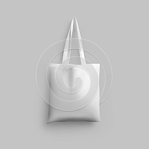 White cotton totebag mockup, isolated, hanging on wall background, 3d rendering