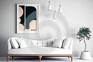 White couch interior design room. Generative ai