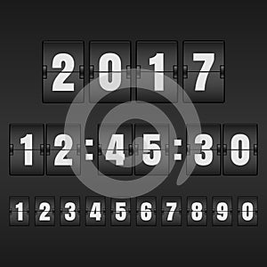 White countdown timer and mechanical scoreboard with different n