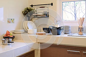 White counter in kitchen with utensil