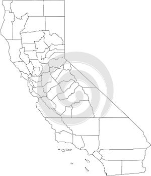 White counties blank map of California, USA