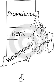 White counties map of Rhode Island, USA