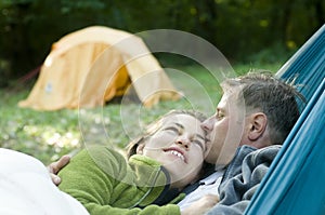 White couple in a hammock