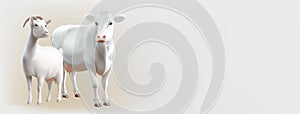 White cow and goat on transparent background. Vector illustration