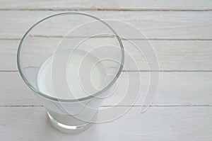 White cow`s milk in a clear glass