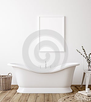 White cozy bathroom interior background, wall mockup