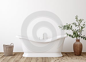 White cozy bathroom interior background, wall mockup