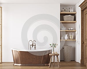 White cozy bathroom interior, farmhouse style