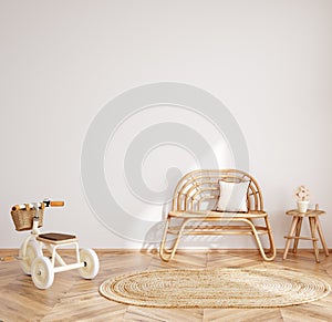 White cozy children room interior background, wall mockup