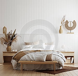 White cozy coastal bedroom interior