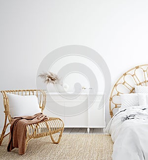 White cozy coastal bedroom interior