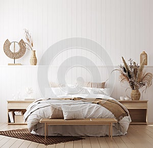 White cozy coastal bedroom interior