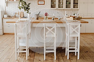 White Cozy Kitchen Island Table at Home Interior