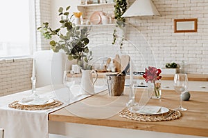 White Cozy Kitchen Table at Home Provence Interior