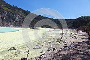 White Crater or Kawah Putih, a volcanic sulfur crater lake in a caldera in Indonesia.