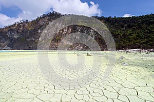 White Crater or Kawah Putih, a volcanic sulfur crater lake in a caldera in Indonesia.