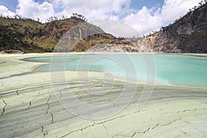 White Crater or Kawah Putih, a volcanic sulfur crater lake in a caldera in Indonesia.