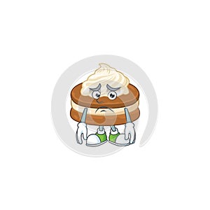 White cream alfajor mascot design style with worried face