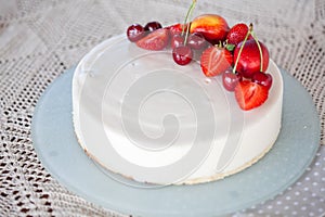 White Cream Icing Cake with Fruits