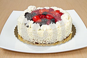 White Cream Icing Cake with Fruits