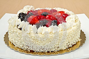 White Cream Icing Cake with Fruits