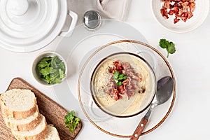 White cream soup with bacon