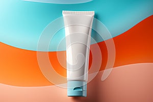 white cream tube on pastel color background, Generative Ai