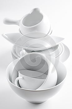 White crockery and kitchen utensils