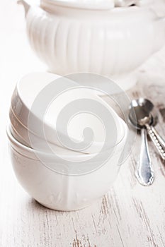 White crockery for soup