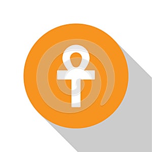 White Cross ankh icon isolated on white background. Orange circle button. Vector Illustration