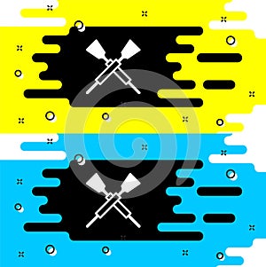 White Crossed oars or paddles boat icon isolated on black background. Vector