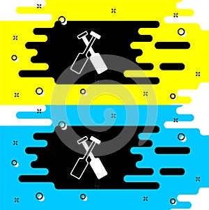 White Crossed oars or paddles boat icon isolated on black background. Vector