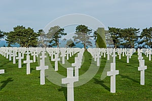 White crosses in American Cemetery, Omaha Beach, Normandy, Franc photo