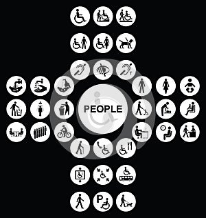 White cruciform disability and people Icon collection
