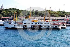 White cruise ship ferry transport, Sirkeci Istanbul Turkey