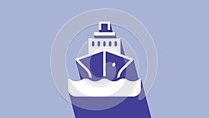 White Cruise ship icon isolated on purple background. Travel tourism nautical transport. Voyage passenger ship, cruise