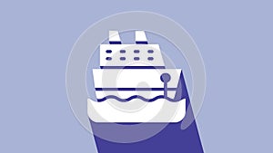 White Cruise ship icon isolated on purple background. Travel tourism nautical transport. Voyage passenger ship, cruise