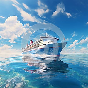 White cruise ship at sea on a sunny day. Ai generadet art.