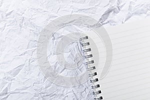 White crumple paper and notepad