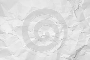 White crumpled paper texture background, clean white wrinkled paper, top view.