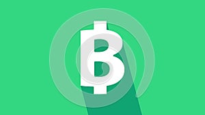 White Cryptocurrency coin Bitcoin icon isolated on green background. Physical bit coin. Blockchain based secure crypto