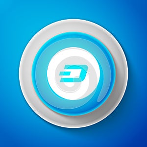 White Cryptocurrency coin Dash icon isolated on blue background. Digital currency. Altcoin symbol. Blockchain based