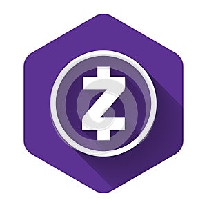 White Cryptocurrency coin Zcash ZEC icon with long shadow. Physical bit coin. Digital currency. Altcoin symbol photo