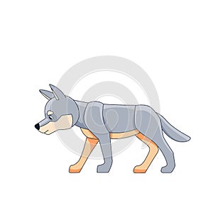 White cub wolf for a walk. Cartoon character of a dangerous mammal animal. A wild forest creature with gray fur. Side