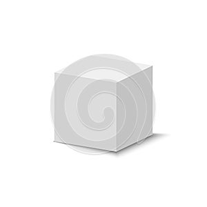 White cube. 3D abstract box with shadow. Geometric paper square empty package. Gift box or shoebox