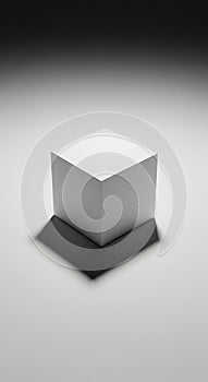 A White Cube Box with Dramatic Shadow on a Light Gray Background