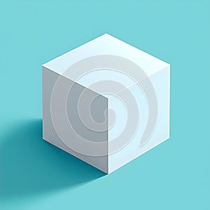 White cube with smooth edges placed on a light blue background.