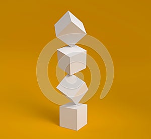 White cubes on each other over the orange background, abstract image wallpapper