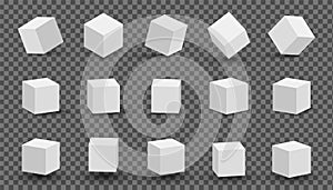 White cubes set. 3D abstract box with shadow. Geometric set.